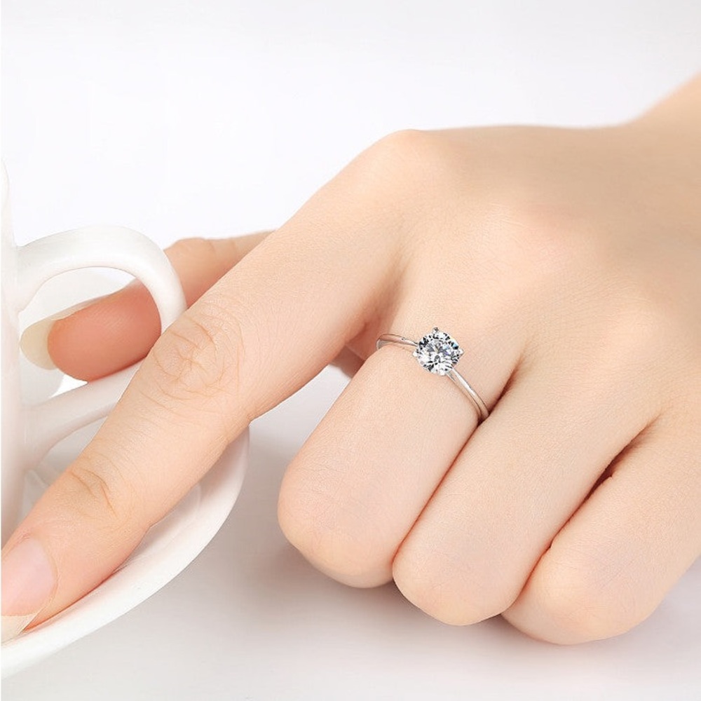 Forever Bride 1/10 Carat Solitaire Round Cut Sterling Silver Ring Size 7